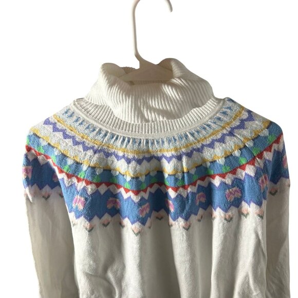 L.L. Bean Cotton Cashmere Fair Isle Turtleneck Sweater Women's Size XL White - Picture 4 of 5